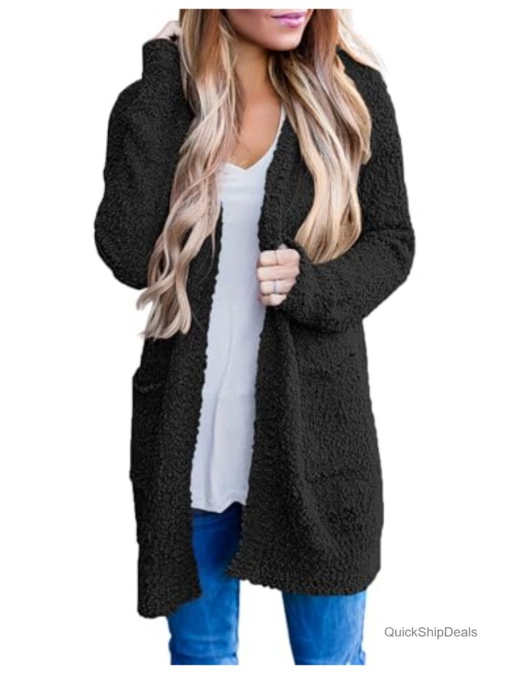 Fuzzy Chunky Oversized Cardigan Sweater Popcorn Knit Long Sleeve V-Neck Casual
